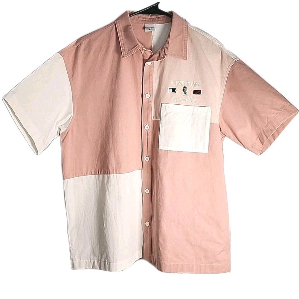 New 5252 by O!Oi K-Town Womens Medium Five Two Academy Pink White Colorblock Top